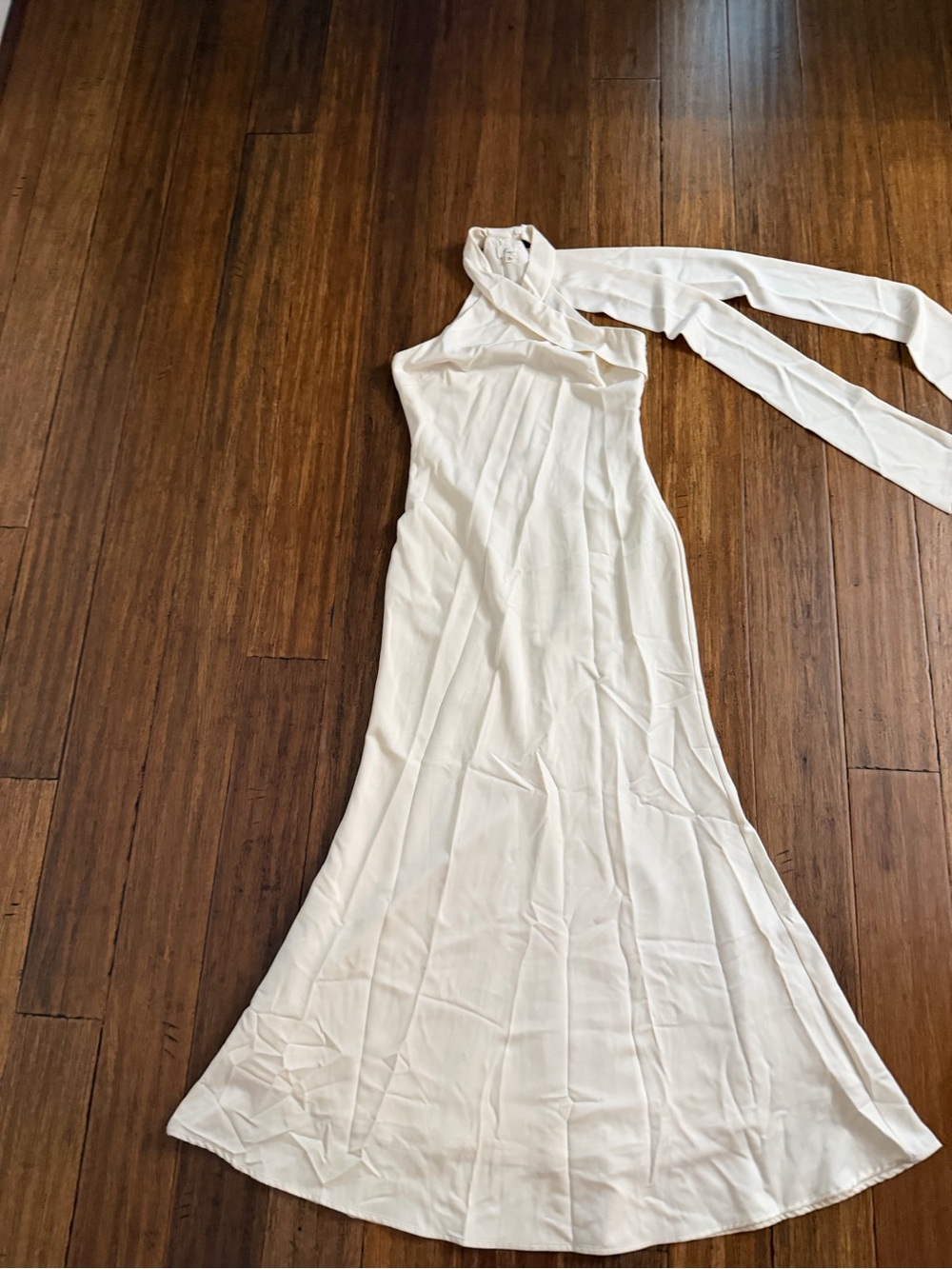 Lena Cream One-Shoulder Maxi Dress with Draped Sash